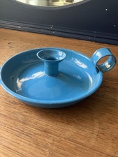 Vintage Large Teal Turquoise Enamel Wee Willie Winkie Chamberstick Candle Holder