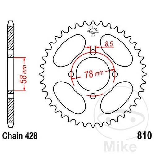 Sprocket teeth pitch 428 - 36,