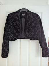 Monsoon Twilight Vintage 90s black silver paisley Velvet Bolero Jacket UK 12