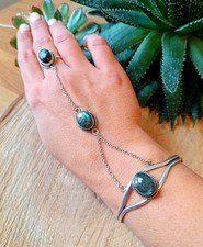 Stunning Labradorite Three Stones German Silver Ring Bracelet Slave Bracelet
