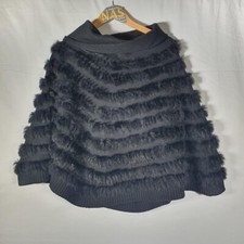 black riani fur roll neck poncho no size but best fits small rabbit fur/ acryl