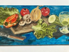 Vintage Oil Painting Still Life Fruit and Vegetable Signed Kitchen Gallery Wall