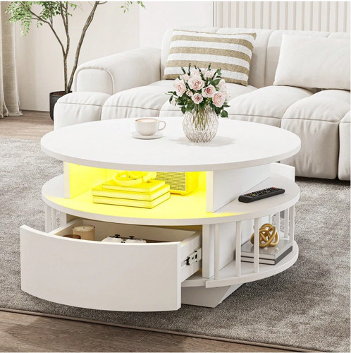 Round coffee table with led - coffee,