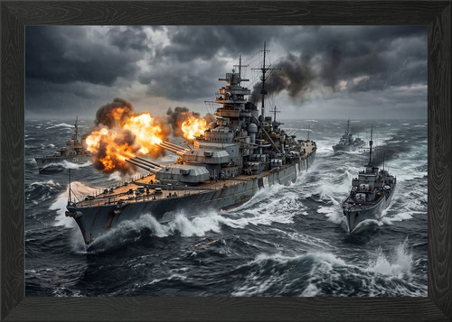 Battleships stormy sea - in,