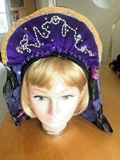 new Purple Tudor headdress trimmed with beads & fishu