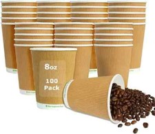 Novogreen 8oz Compostable Coffee Cups – Rippled Paper Eco-Friendly (100 Pack)