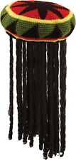 1 x Adult Jamaican Hat with Hair Caribbean Rasta Beanie Hat Fancy Dress Headwear