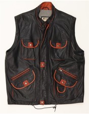 VINTAGE Mens Leather Gilet IT 56 3XL Black Leather FQ07