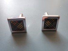 Cufflinks Burberry Silver Toned Square Cufflinks Check Design