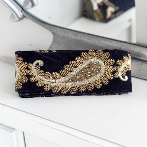 Indian velvet lace trim - trim, navy