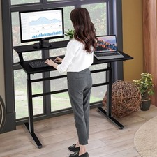 2-Tier Ergonomic Computer Table Adjustable Height Standing Desk Home Workstation