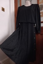 VTG 80s Gina Bacconi Pleated Midi Dress Size 10 12 Steampunk Goth military 