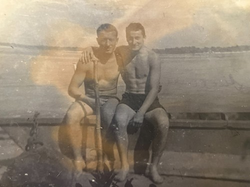Beach photo 1960s - muscular, man