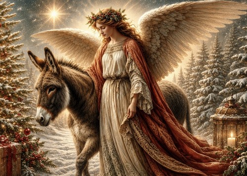 Christmas angel and donkey - angel,