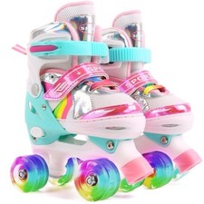 Adjustable Quad Roller Skates for Kids with Light Up Wheels – Pink 9.5-13.5