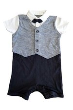 Baby Boy Waistcoat Suit Romper Mock Tuxedo Bow Tie Wedding Party Birthday Outfit