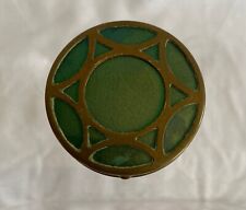 Antique Deco Brass & Green Enamel Powder Compact Small Tiny  1920-30's Stylish