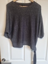 Phase Eight Woman's Batwinged Black Glitter Top With Side Tie Detail, Size M