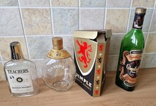 Vintage Empty Whisky Bottles  × 3 and a Box 