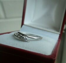Vintage 9ct White Gold & Three Diamond Twist Ring c.1990/2000s London  -  size N