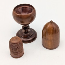 Antique Treen Turned Wood Acorn Thimble Case Holder Carved Vtg Primitive