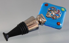Murano Glass Italy Bottle Stopper Blue Floral Cane/ Diamante Mask Wine Prosecco