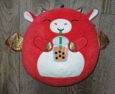 Rare Squishmallows Baiden The Red Dragon With Bubble Tea 7.5" 