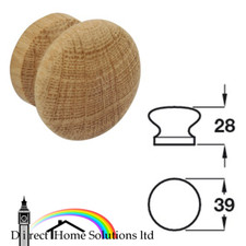 Hafele Wooden Oak Unfinished Knob Ø 39mm Drawer Cabinet Cupboard Door Handle
