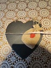 Large Heart Shape Slate Wall Hanging Memo / Message / Chalk Board with Chalk 
