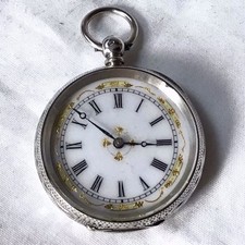 Swiss 935 Solid Silver Ladies Pocket Fob Watch Jewelled & Gilded Detail, Working