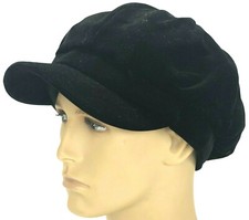 Velvet Black Bakerboy Newsboy Hat Gatsby 8 Panel Winter Cap Ladies Womens Girls