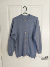 Hawick Scotland 100% Cashmere Blue Cable Knit Cardigan Size Large