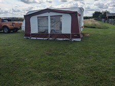 Eurovent/Trio Red 14ft x 8ft width Caravan Awning + Steel Poles VGC