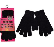 2 Pairs Black Ladies Womens Thermal Gloves Chenille Winter Warm Insulated Fleece