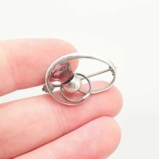 Antique Sterling Silver CHARLES HORNER Brooch Thistle Amethyst Paste Flower Art