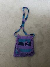 Ladies Unbranded Handmade Purple Striped Knit Fringed Handbag With Long Strap
