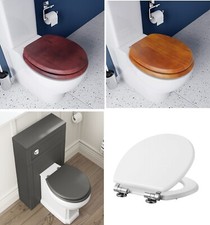 Wooden 18" MDF Universal Bathroom Toilet Seat Easy Fit With Fittings Wooden W/C