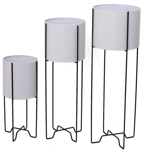 White metal plant pot - plant, stand