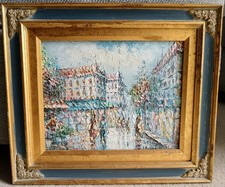 Parisian Street Scene Impasto Oil on Canvas Painting Manner of Marie Charlot