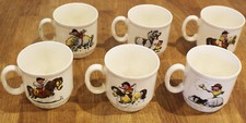 Set of 6 Norman Thelwell Grays  Pony Coffee Mugs Tea Cups  Vintage 1960s 7.5cm