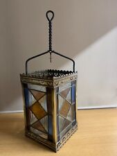 ANTIQUE VICTORIAN BRASS & LEADED LIGHT GLASS LANTERN  - 430