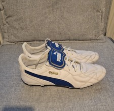 PUMA Mens White & Blue King Cup FG Football Boots UK 10.5 - Leather - worn once