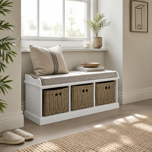 Tetbury white storage bench - white, 3