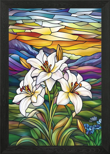 Stained glass lilies framed - glass,