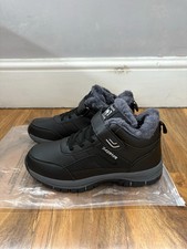 Fashion Snow Boots Women's UK 8 Black Leather Faux Fur Lined Insulated Outdoor