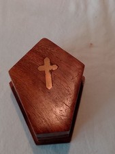 Vintage Wooden Coffin Shaped Trinket Box Hinged Lid Gothic Style Good Condition
