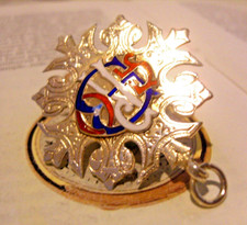 Masonic Pocket Watch Chain Fob Sterling Silver 1923 RAOB Very Large Enamel Fob