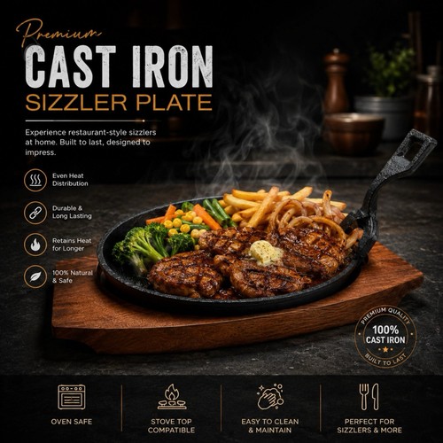 Oval cast iron sizzler - iron, w
