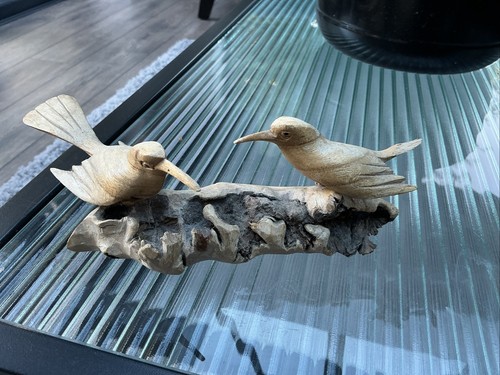 Hand carved birds log - carved, on
