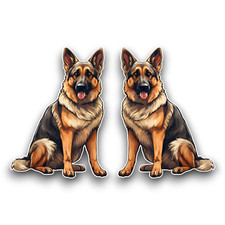 2x Small Cute German Shepherd Puppy Dog Watercolour Vinyl Sticker Decals 65x48mm